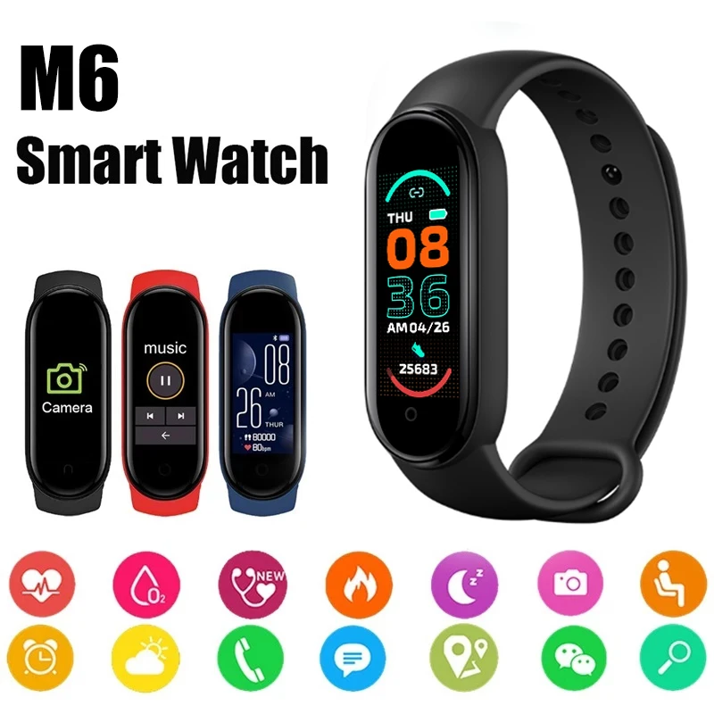 2022 M6 Smart Bracelet Men Fitness Smart Wristband Women Sports Tracker Smart Watch Play Music Bracelet M6 Band For Adriod IOS