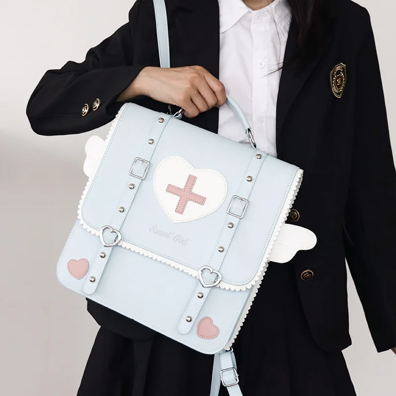 

Japan Uniform Backpack Bag Messenger Bag 3 Ways Cute Wings PU Leather Book Satchel Schoolbag Backpack Women
