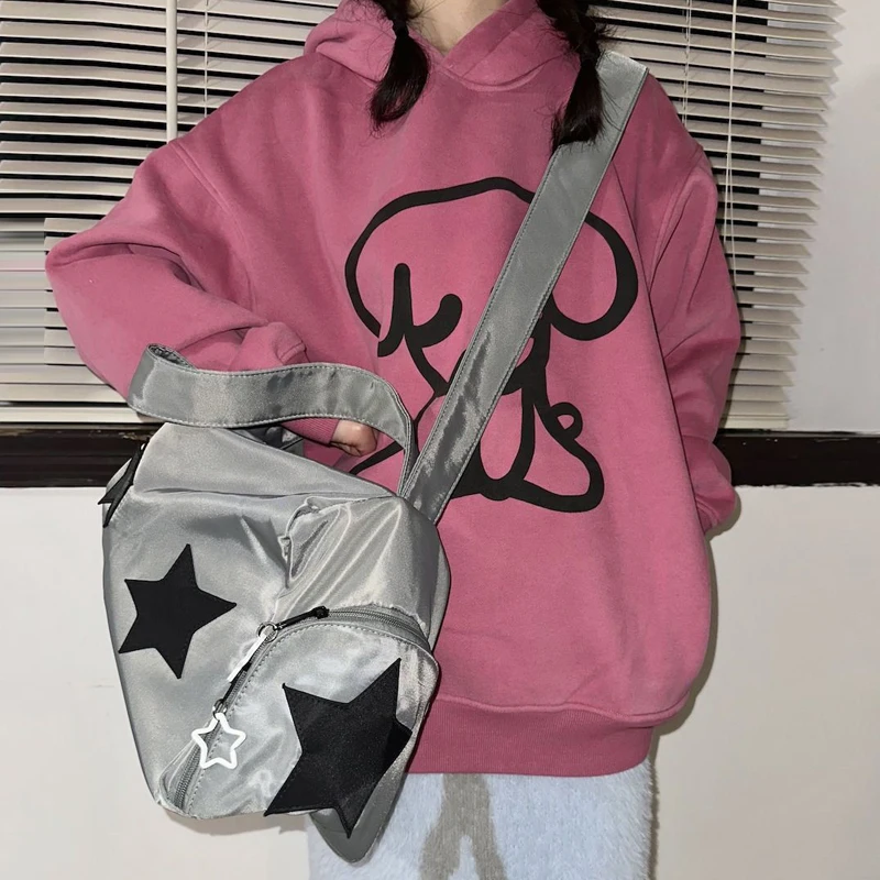 Y2K Vintage Korean High Capacity Gym Star Shoulder Crossbody Tote Bag Ladies Bags Travel Tote Zip Travel Luggage Handbags Women