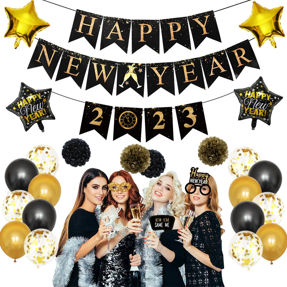 

2023 Happy New Year Balloons Banner Set New Year Eve Party Decoration Props Merry Christmas Decorations For Home Xmas Ornaments