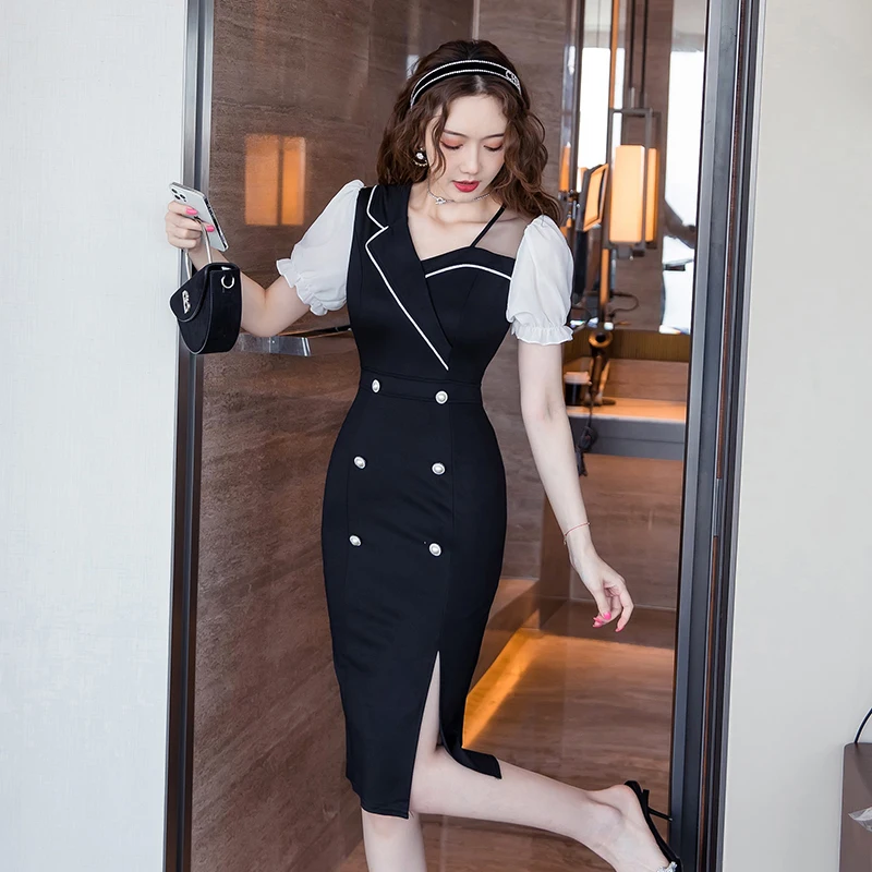 

New Summer Women's Clothing V-neck Chiffon Dresses Flare Short Sleeve One Piece Split Vintage Dress Female