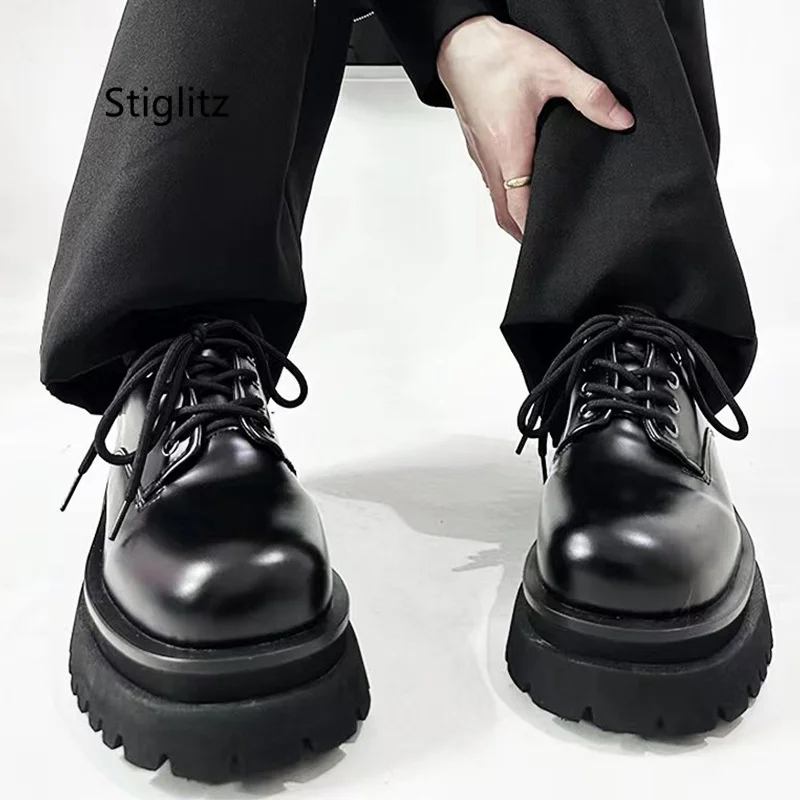 Повседневные кожаные туфли с круглым носком для мужчин и женщин дерби на толстой