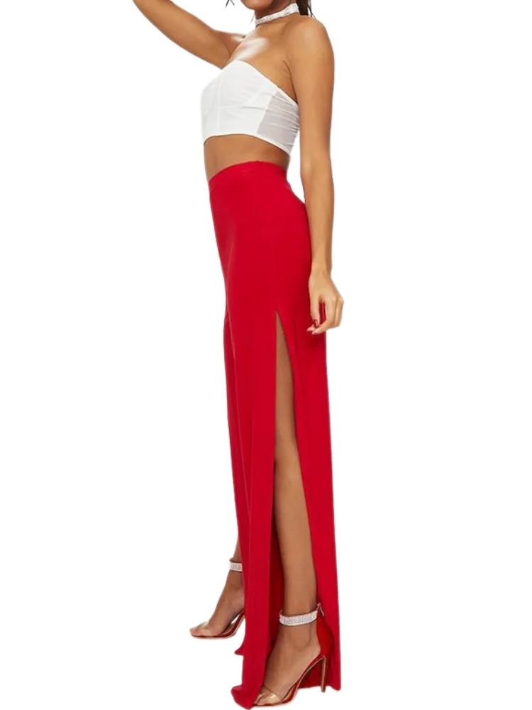 2022 весенние летние женские широкие брюки с высоким разрезом сексуальные