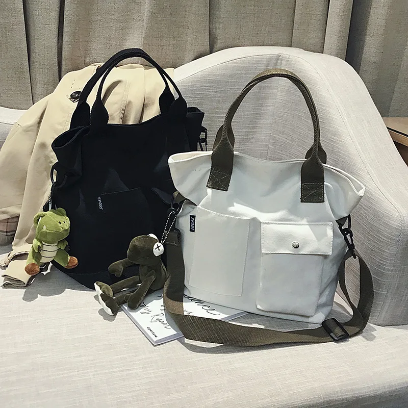 

Canvas Large Bag Women's Bag New 2022 Student Class Solid Color Portable Tote Bag Bag Shoulder Messenger Bag Crossbody Bag
