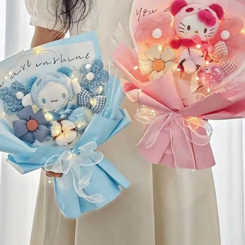 

Sanrios Kawaii Hello Kittys My Melody Cinnamoroll Plush Bouquet Anime Stuffed Plushie Flower Bouquet Girls Valentine's Day Gifts