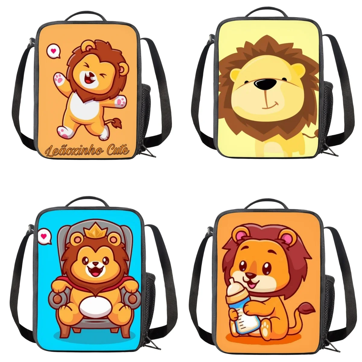 Lunch Bag Lovely Lion Design Customized for Men Lunchboxes with Shoulder Strap Teenagers Boys Girls School Thermal Insulated Box