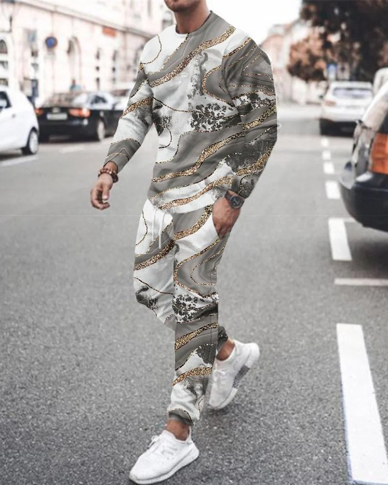 2023 Men's 2-piece 3D Explosive Debris Print Sportswear Long Sleeve T-shirt Casual Street wear Oversized Sportswear Men's Suit