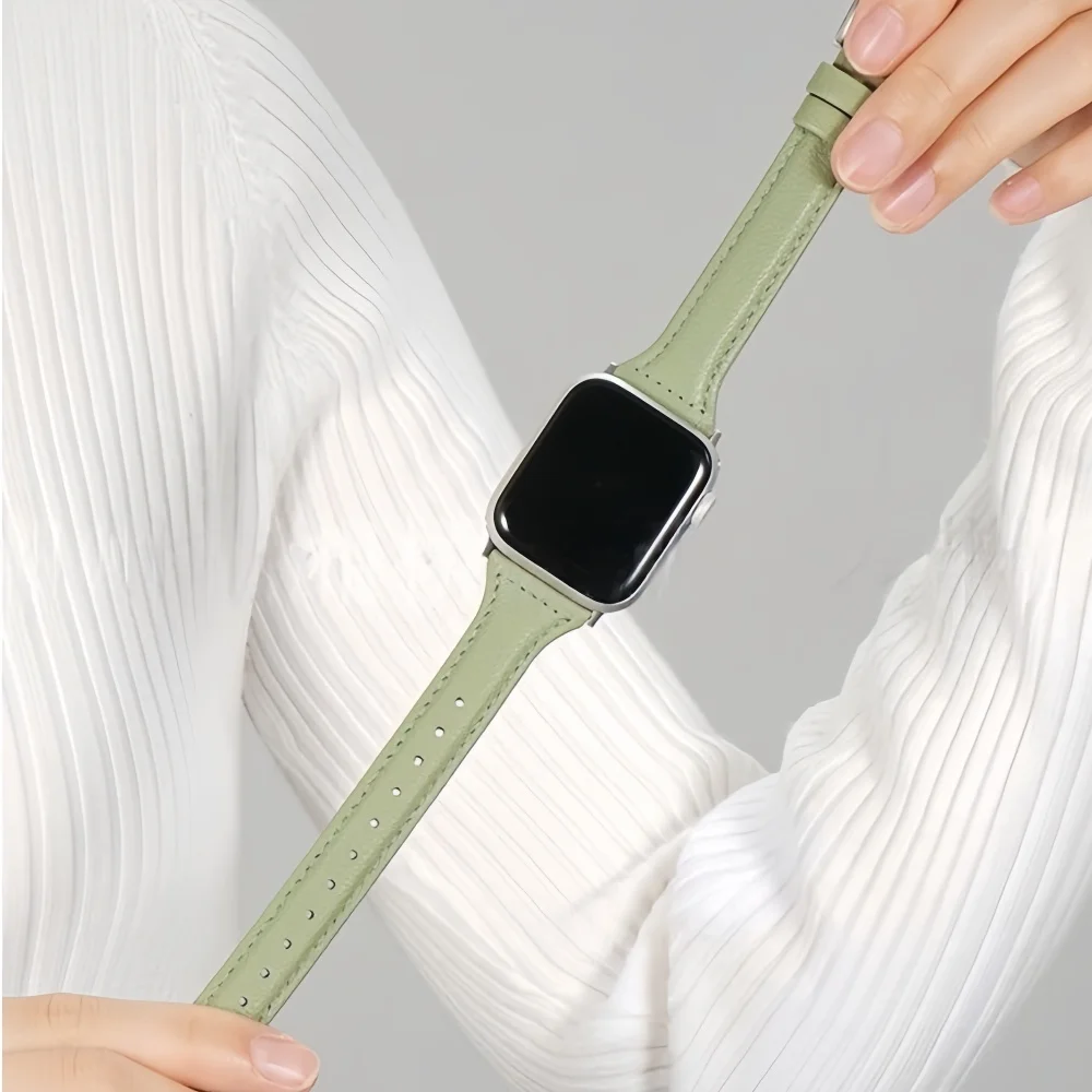 Фото Кожаный тонкий ремешок для IWatch для умных часов Apple, 22/38/40/41/42/44/45/46/49 мм, браслет iWatch, распродажа Black Friday №4