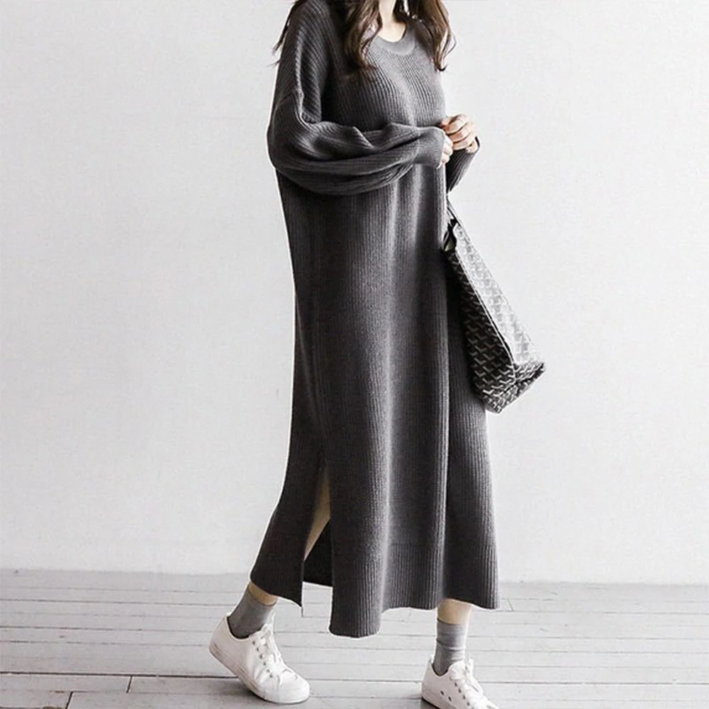 

Autumn/winter Sweater Dress Women Korean Fashion Mid-length Loose Pullover Bottoming Slim Dresses Casual Ladies Clothes Trend