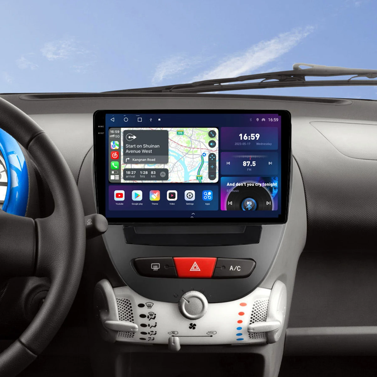 

QLED 2K 8+256G Android 12 GPS Car Radio For Toyota Aygo Citroen C1 Peugeot 107 2005 - 2013 2014 4G SIM WiFi CarPlay Auto Stereo