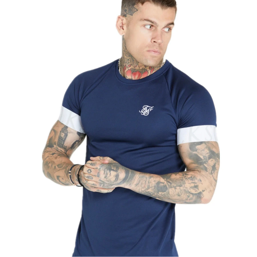

Men O Neck Short Sleeve T Shirt Fitness Slim Fit Sports Strips T-shirt Male Solid Fashion Tees Tops Summer Knitted Gym Clothing