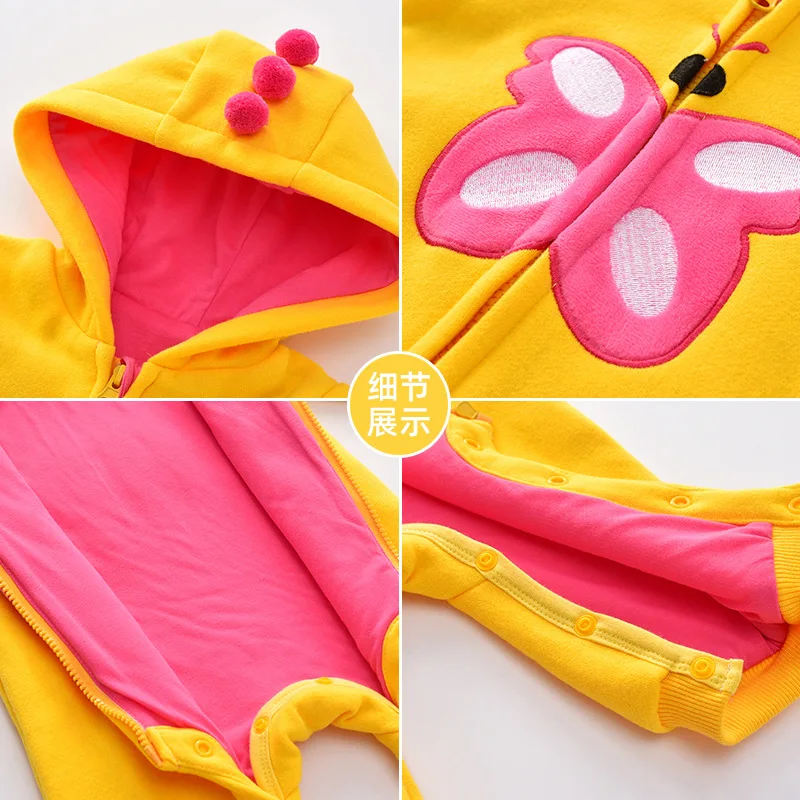 Infant and toddler clothing 2022 autumn and winter new baby outside wear hooded romper princess butterfly baby one-piece romper