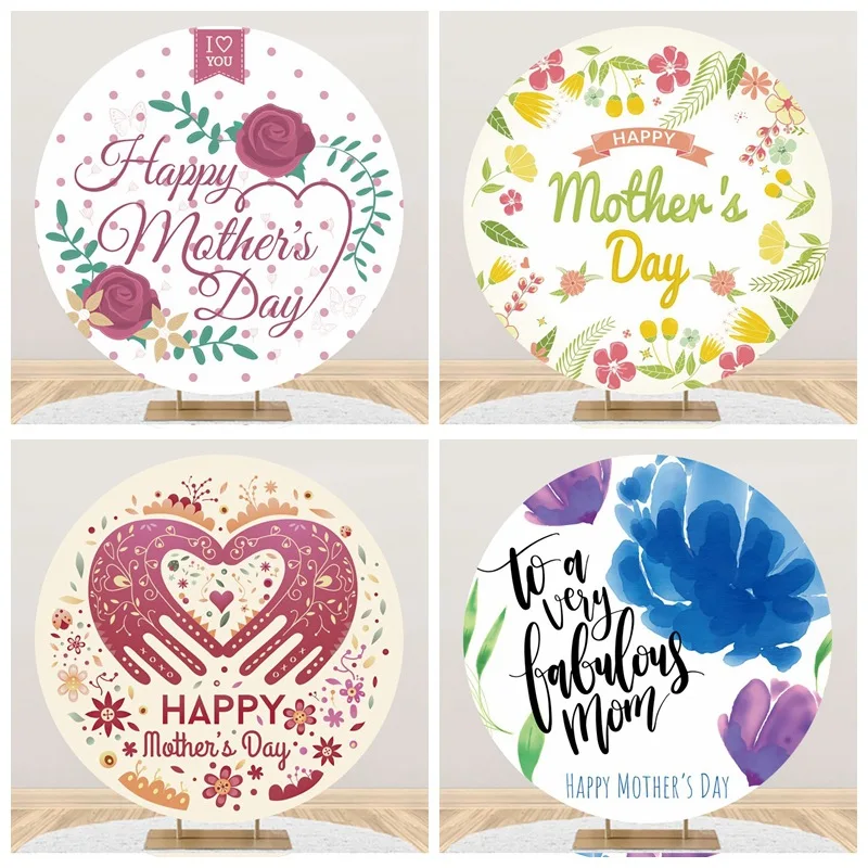 

Elasticity Carnation Flowers Warm Mother's Day Custom Background Birthday Decoration Children's Round Backdrop Cover Baby Shower