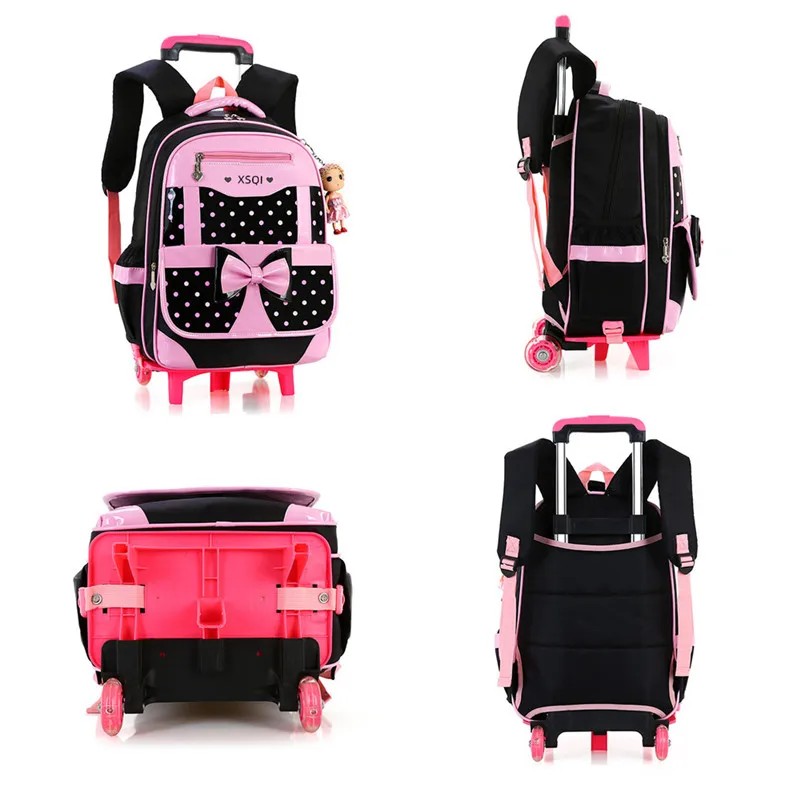Girls Rolling Backpacks Children School Bags with 6 Wheels Waterproof Trolley Backpack Kids Wheeled Bags for Girls Bookbag