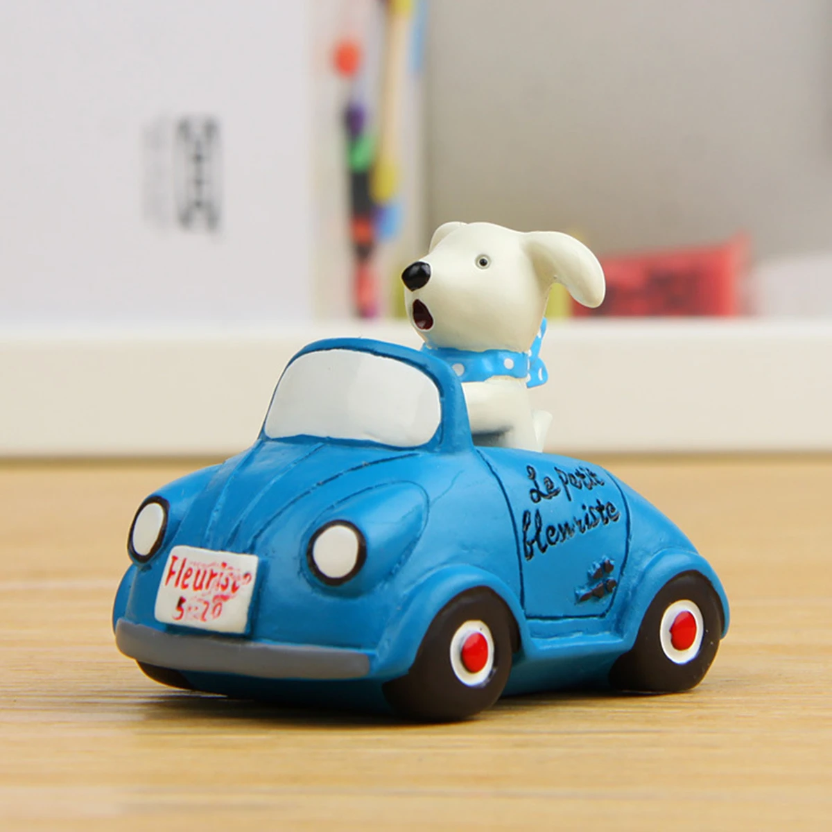 

1 Piece Resin Anime Lovely Dog Driving Blue Car Creative Table Ornament Figures Free Shipping Items Toys
