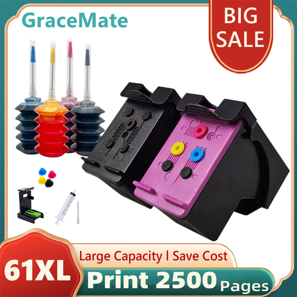 

GraceMate 61XL Ink Cartridge Compatible for HP 61 HP61 hp61xl for HP Deskjet 1000 1050 1050A 1510 2000 2050 2050A 3000 Printer