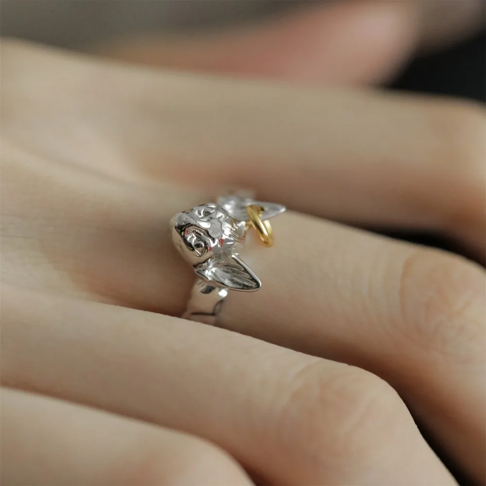 

Cute Fortune Hairless Cat Animal Rings Adjustable Finger Rings Couple Jewelry Valentine's Day Gift