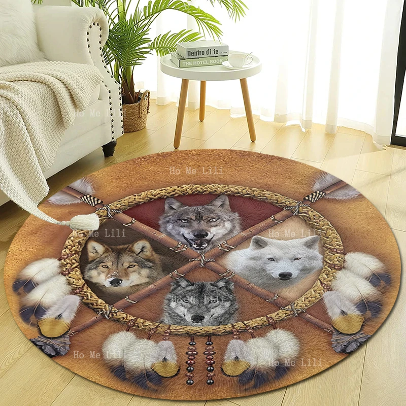 

Native Aborigines Art Wolf Designs And Feathers Flowers Non Slip Flannel Carpet By Ho MeLili For Home Decoration