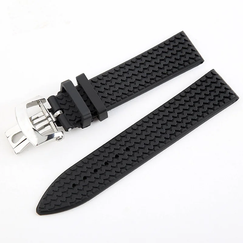 23mm Black Replacement Rubber Silicone Watchband Strap Fits For Chopard Watch