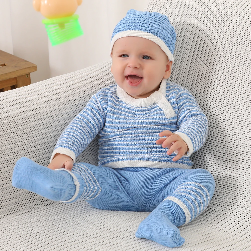 Spring Baby Boy Clothes Set Knitting Cardigan Unisex Infant Sweater Sets Newborn Long Sleeve Solid Cotton Pants Fashion New 2022 |