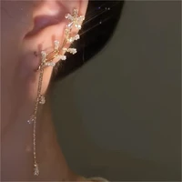 korean style sparkling zircon flower ear clips without piercing for women flower ear cuff clip tassel drop earring party jewelry