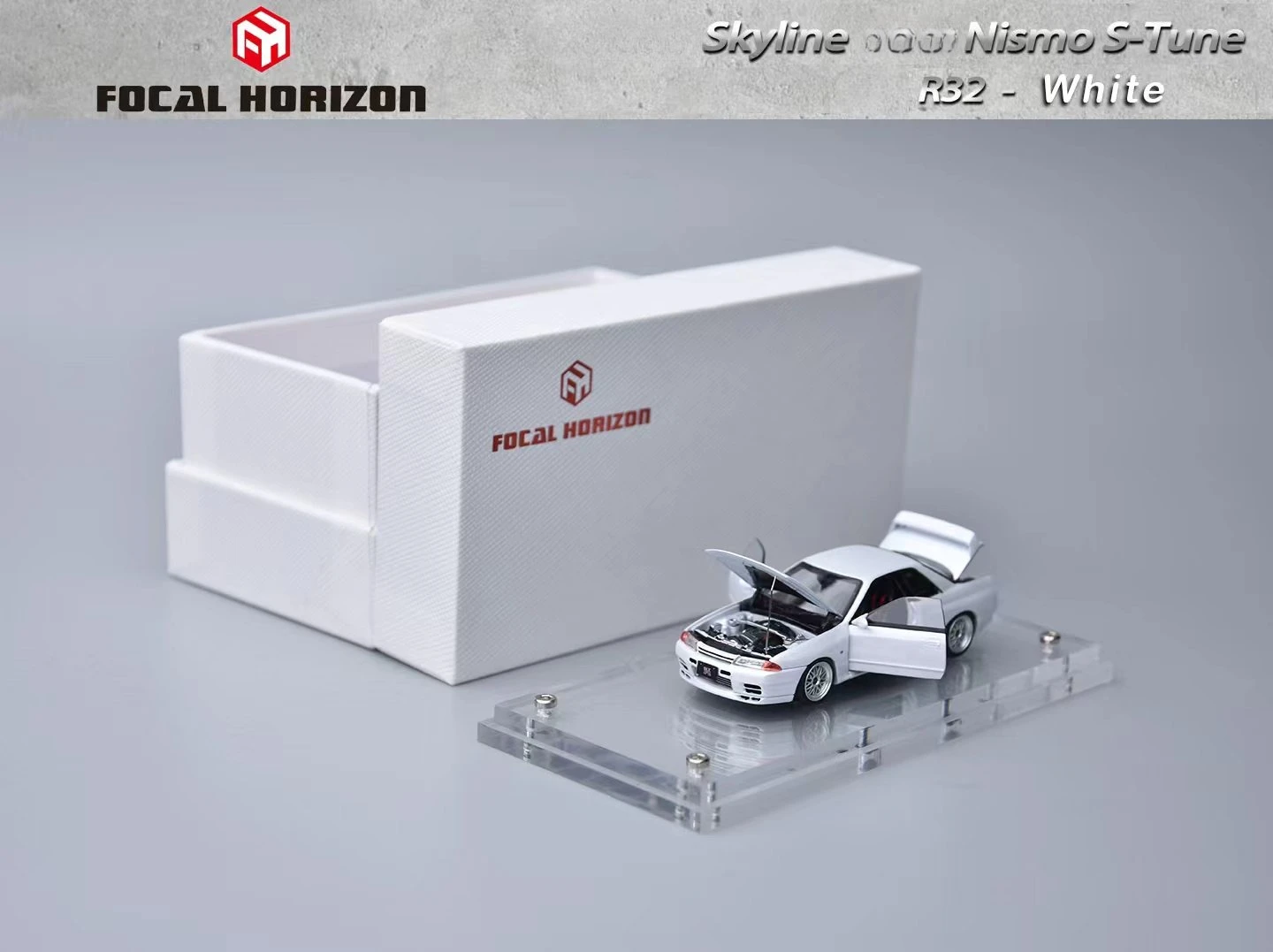 Фото Литая под давлением модель автомобиля Focal Horizon FH 1:64 Skyline R32 Nismo S-Tune Bayside White №3