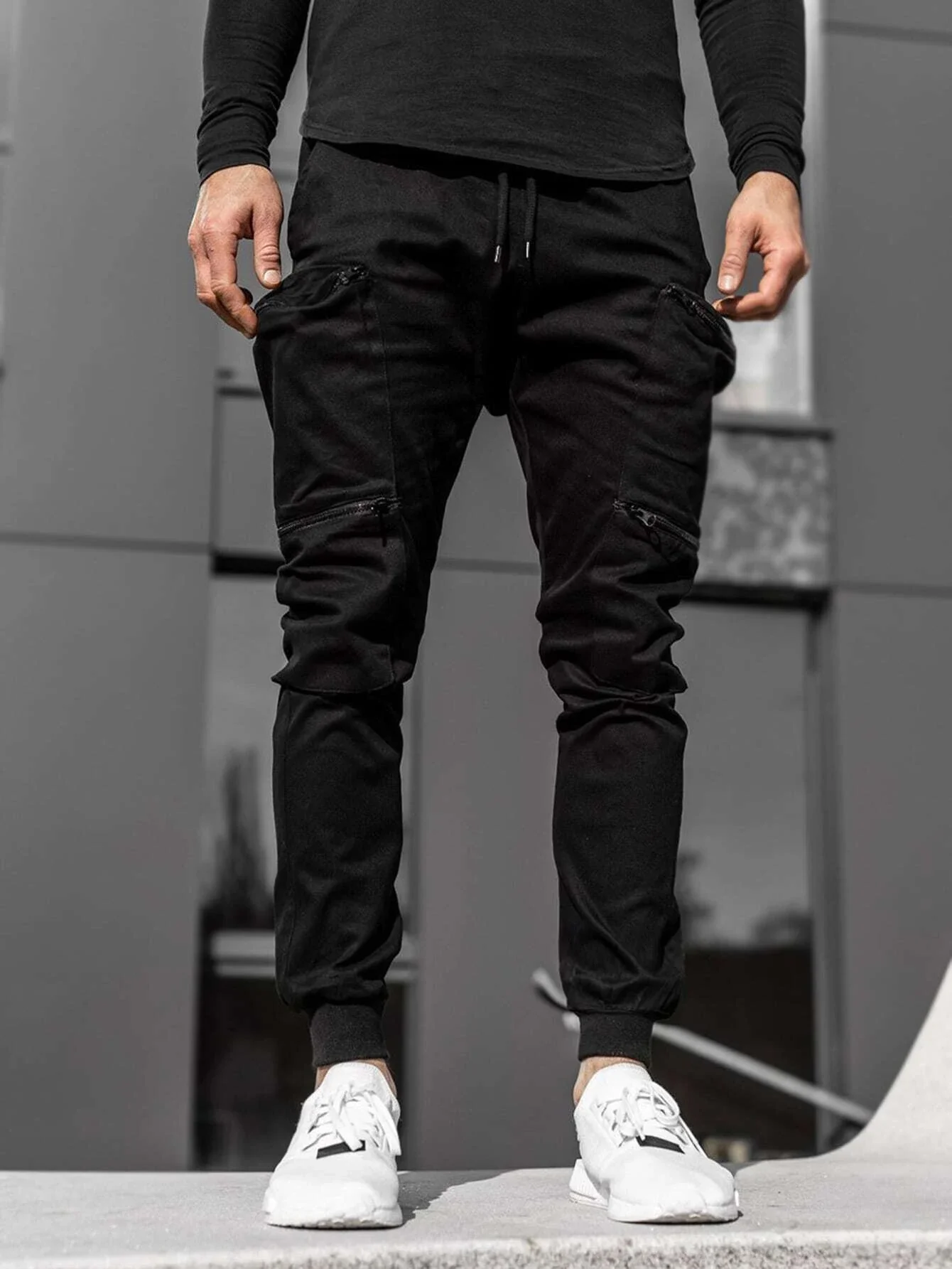 Man  Men's clothing pants  Zip Detail Drawstring Waist Sweatpants