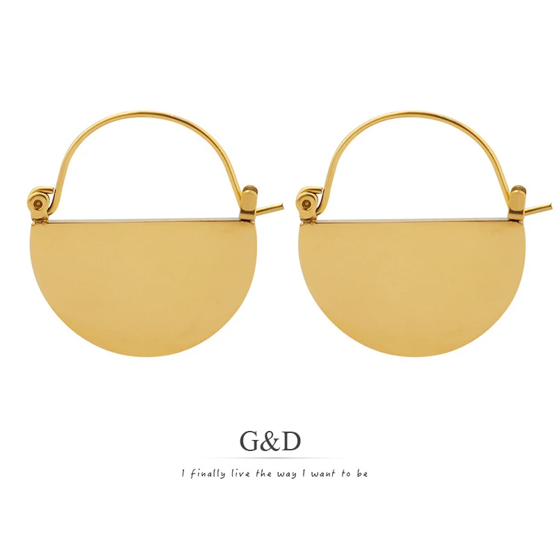 

G&D Vintage Summer Niche Design Trendy Personality Stainless Steel Half of Round Gold Color Non-fading Earring for Women Jewelry
