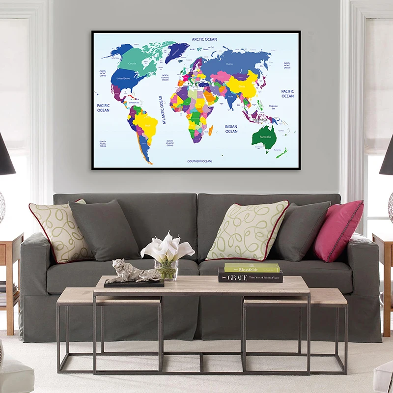 

70*50cm The World Map Wall Art Poster Spray Canvas Painting Unframed Prints School Supplies Living Room Home Decoration