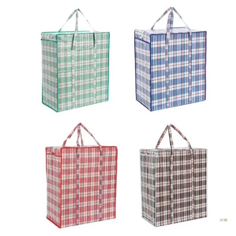 

41XB Large Portable Woven Bag Movings Bag Luggage Home Quilt Storage Bag Thickened Plaids Packing Bag for Travel Moving