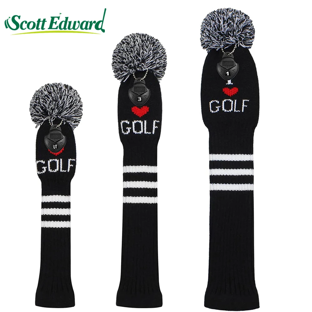 

1 PCS "I Love GOLF" Golf Knit Headcover for Driver(460cc),Fairway and Hybrid(UT) Wood,Personalized Golf Protector for Golfers