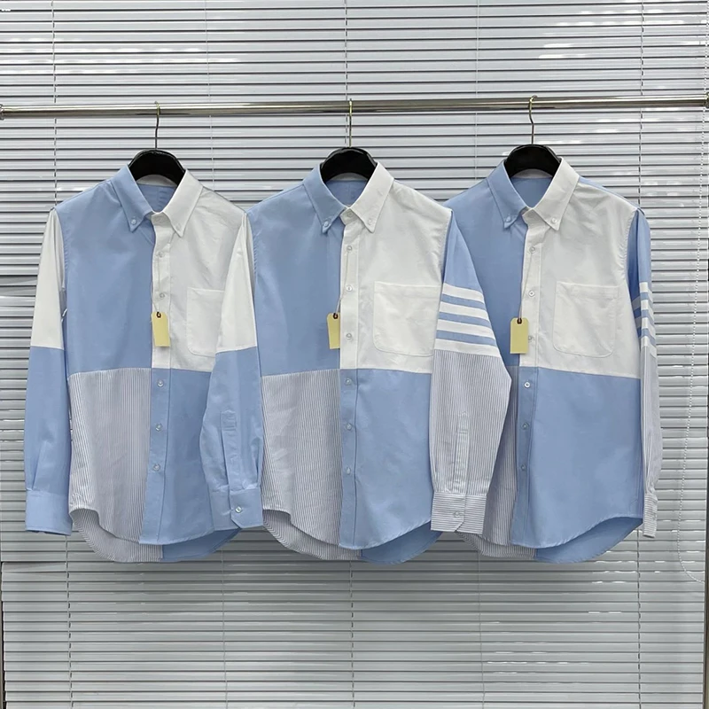 2023 THOM Shirts Luxury Brand Patchwork Design Men's Causal Shirts Four Season Long Sleeve Daily Couple TB Men's Clothing