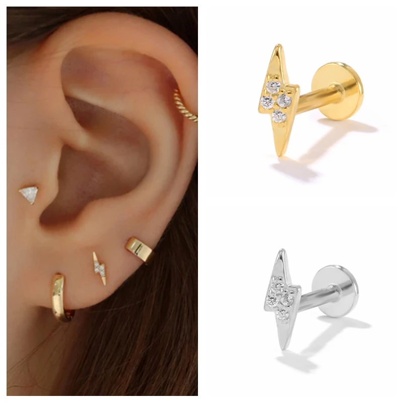 

BOAKO 1pc Lightning 925 Sterling Silver Stud Mom Gift Earrings for Women Threaded Earrings Kraakbeen Piercing Wedding Party