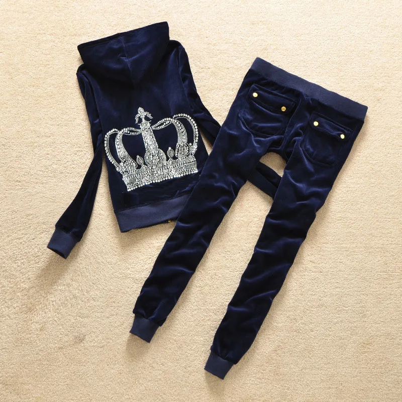 

2022 Spring/Fall 2 Piece Set Women Jacket Pants Diamonds Zipper Sweatshirt Trousers With Pockets Tracksuit Suits