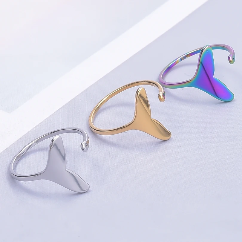 

Adjustable Fish Tail Rings Lovely Animal Open Rings For Women Stainless Steel Elegant Minimalist Jewelry Party Birthday Gifts