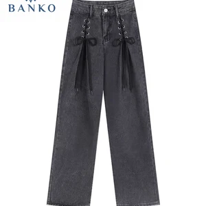 Fashion Gothic High Waist Jeans Women Chic Lace Up Wide Leg Denim Pants Female Harajuku Y2K Streetwe in Pakistan