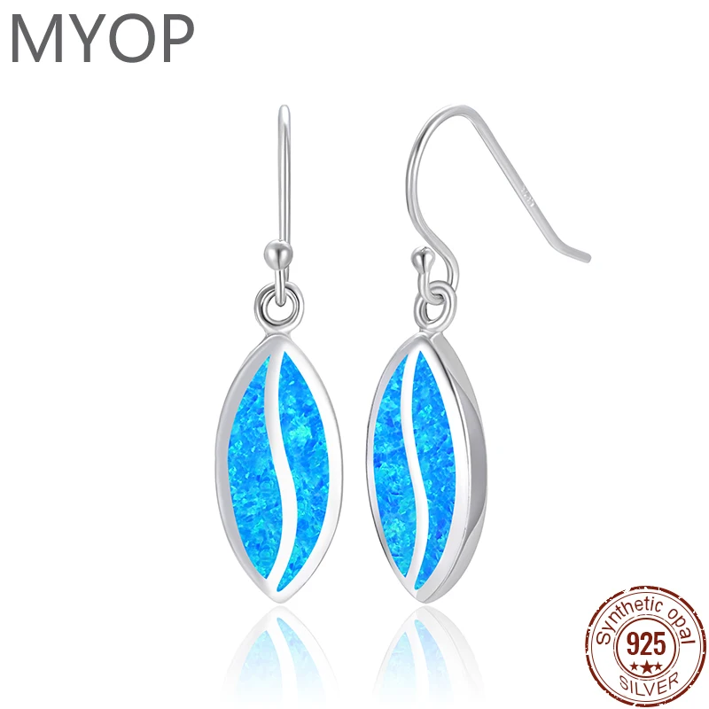

MYOP 925 Sterling Silver Drop Earrings Exquisite Geometric Blue Fire Opal Earrings For Women Jewelry Fashion Earrings Gift