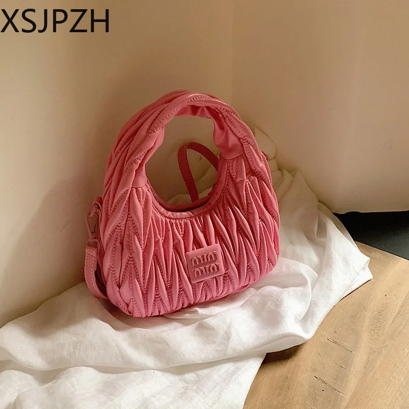 

Xsjpzh Summer 2023 New Bag Women's Premium Texture Ins Niche Pleated Tote Bag Mature Go Out Small Bag Fashion Pure Color Retro