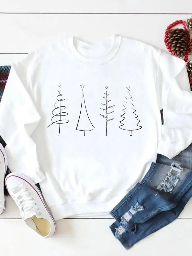 

Пуловеры с рисунком Счастливого Рождества, модная одежда для праздника, Милый Повседневный Женский Графический свитшот с принтом дерева