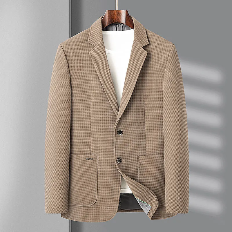 

Новинка 2023, весенне-осенний костюм с вафельками, мужской повседневный деловой однотонный мужской повседневный пиджак с плоским воротником