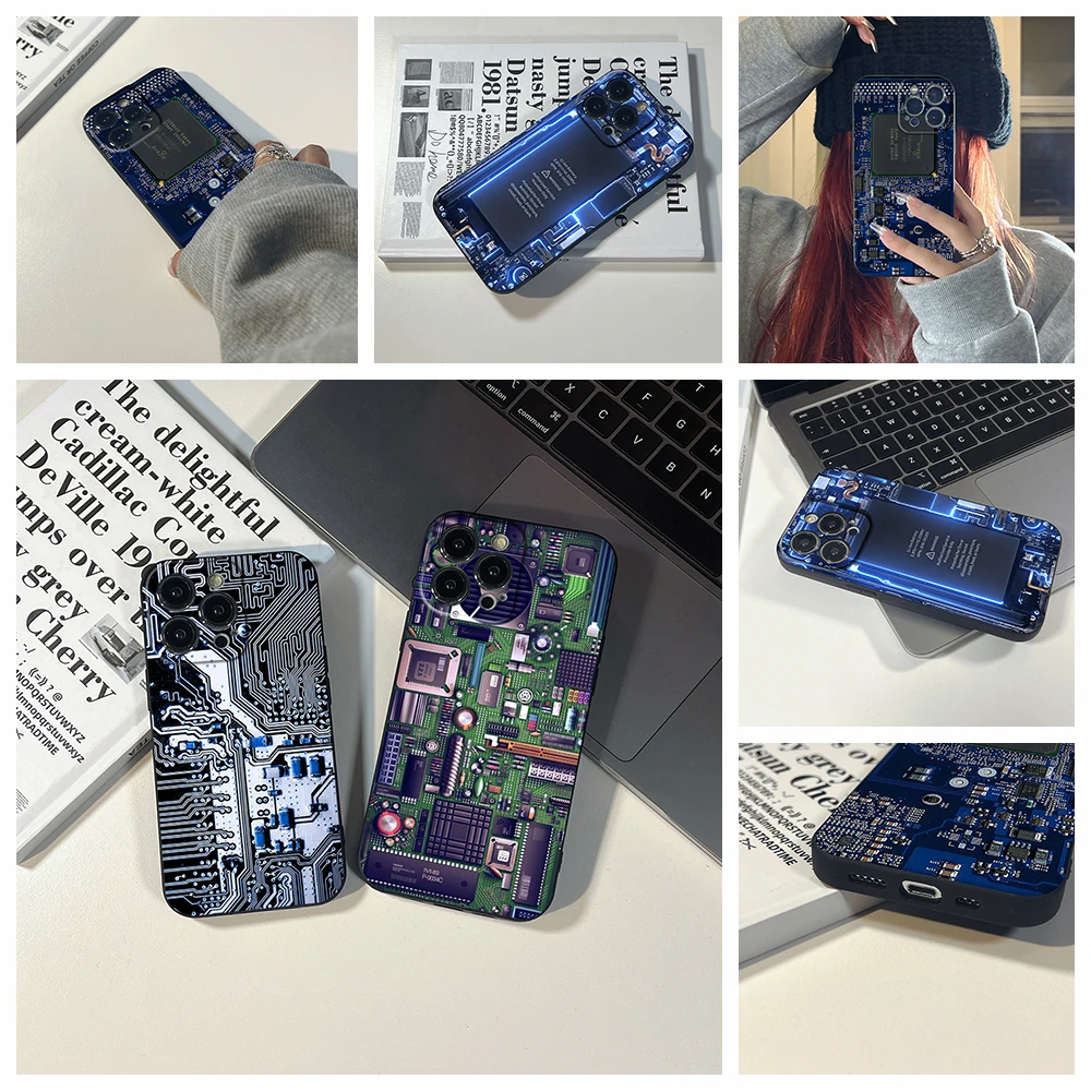 

Inside Motherboard Circuit Board Phone Case FOR IPhone 13 12 11 Pro 8 7 Plus X 14 SE XR 12 13 Pro Mini XS MAX Design Covers
