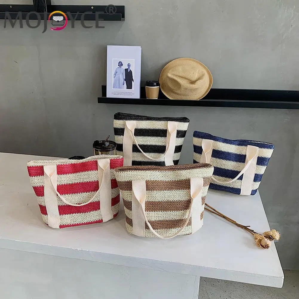 

Women Top-Handle Bags Straw Beach Shoulder Bags Hit Colors Handmade Bags Ladies Traveling Shopping Handbags