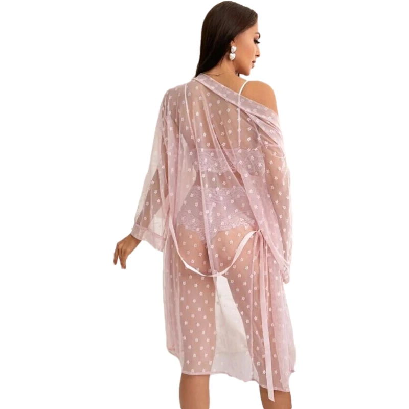 Lace Bathrobe 3 Piece Dressing Gown Pyjamas Long Sleeve Sleepwear for Women Sexy Nightgown Kimono Bride Wedding Nightie Lingerie