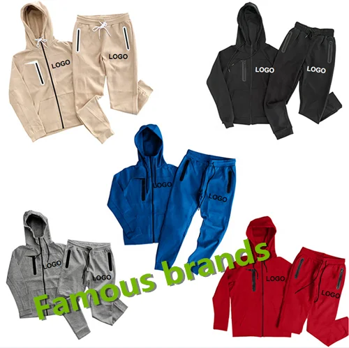 

Famous Brands plus size Mens fall Two Piece sets zip up sweatsuits Men custom Jacket tracksuit Slim Fit Polyester Jogging Suit