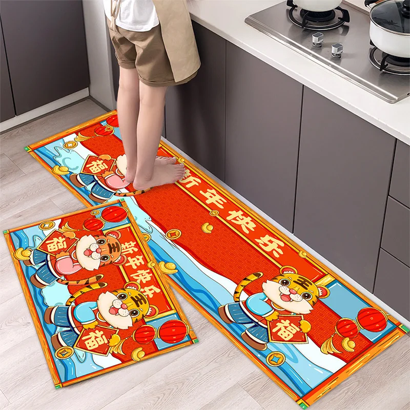 

Spring Festival Kitchen Mat Carpet Rug Tiger Lunar New Year House Anti-Slip Bath Mall Entrance Antifouling Doormat Home Decor