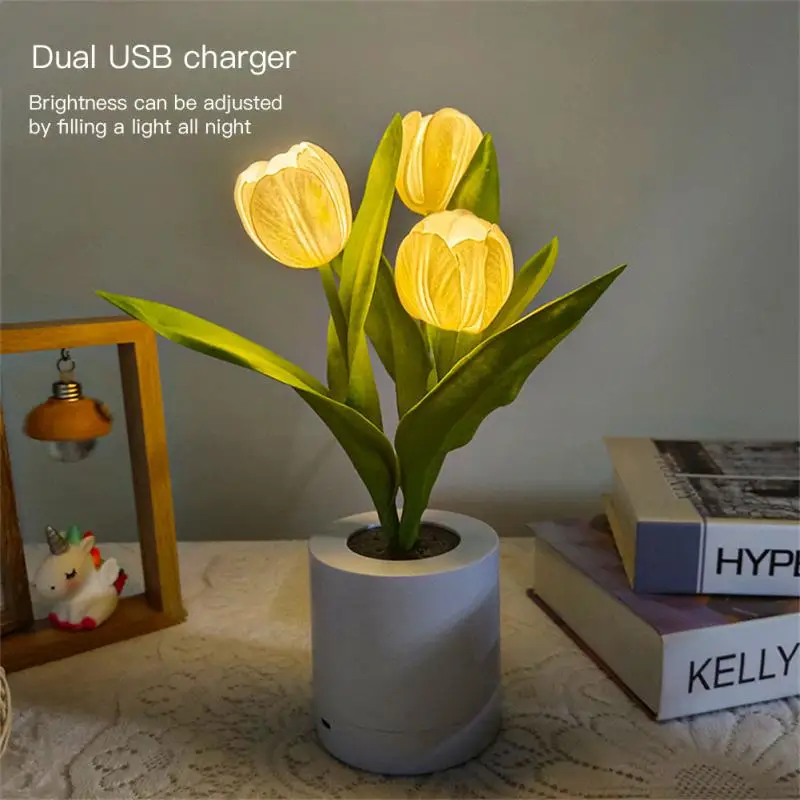

Energy Saving Flower Table Lamp Led Tulip Night Light Romantic Battery Led Bedside Atmosphere Lights For Office/Room/Bar/Cafe