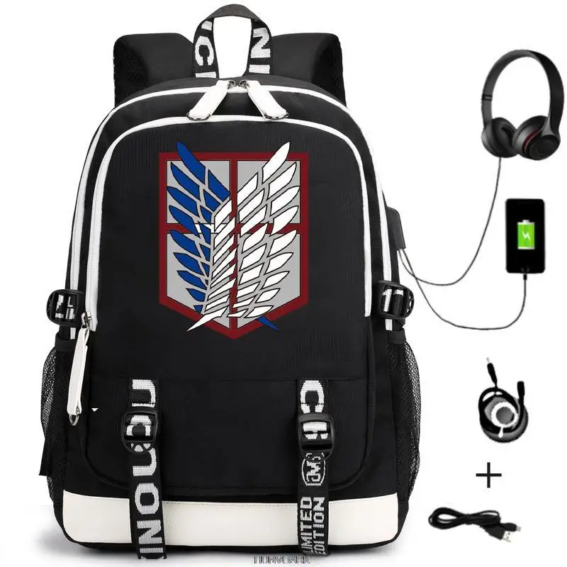 USB-рюкзак атака на Титанов для мальчиков и девочек школьные ранцы подростков