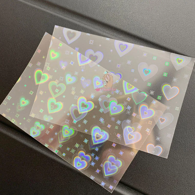Японские голографические наклейки для дизайна ногтей в форме сердца