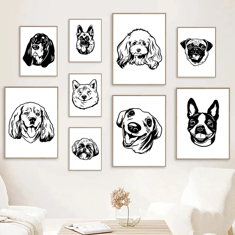 

Постеры черно-белые с изображением милой собаки мопса французского бульдога терьера Картина на холсте животное винтажное настенное искусство для детской комнаты домашний декор