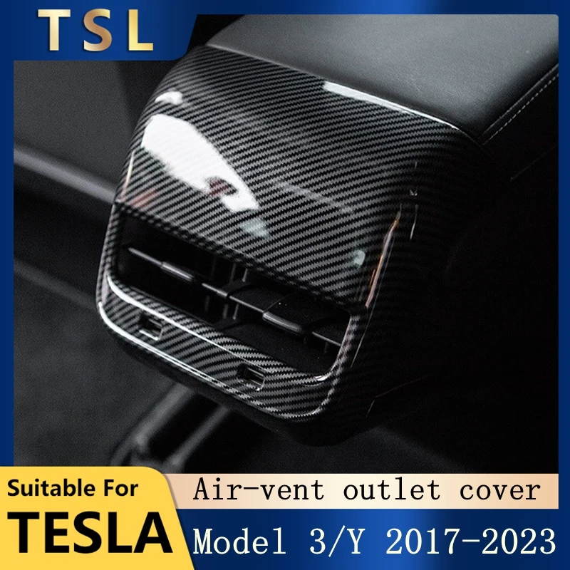 

For Tesla Model 3 Model Y Model3 ModelY Accessories Carbon Fiber ABS Rear Air-vent Air-conditioner Outlet Cover Trim Interior